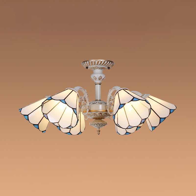 Traditional White Glass Conical Chandelier - 3/6/8 Lights Kitchen Ceiling Light Fixture