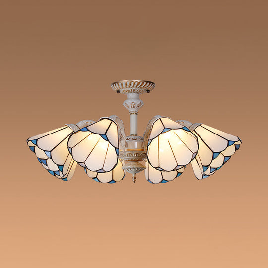 Traditional White Glass Conical Chandelier - 3/6/8 Lights - Kitchen Ceiling Light Fixture