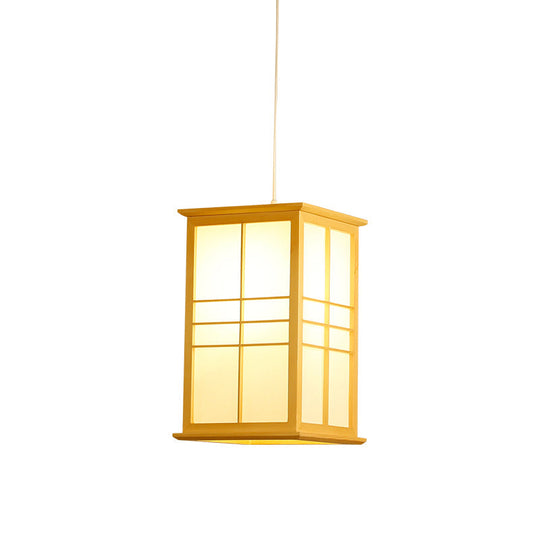 1 Bulb Asia Beige Dining Room Hanging Ceiling Lamp With House Wood Shade