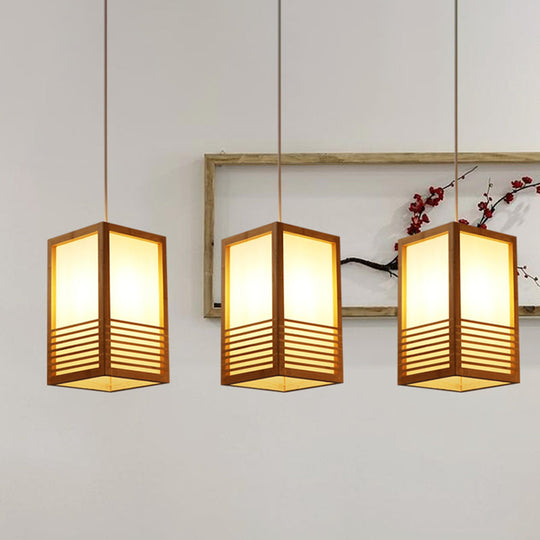 Rectangular Japanese Wood Ceiling Pendant Light In Beige