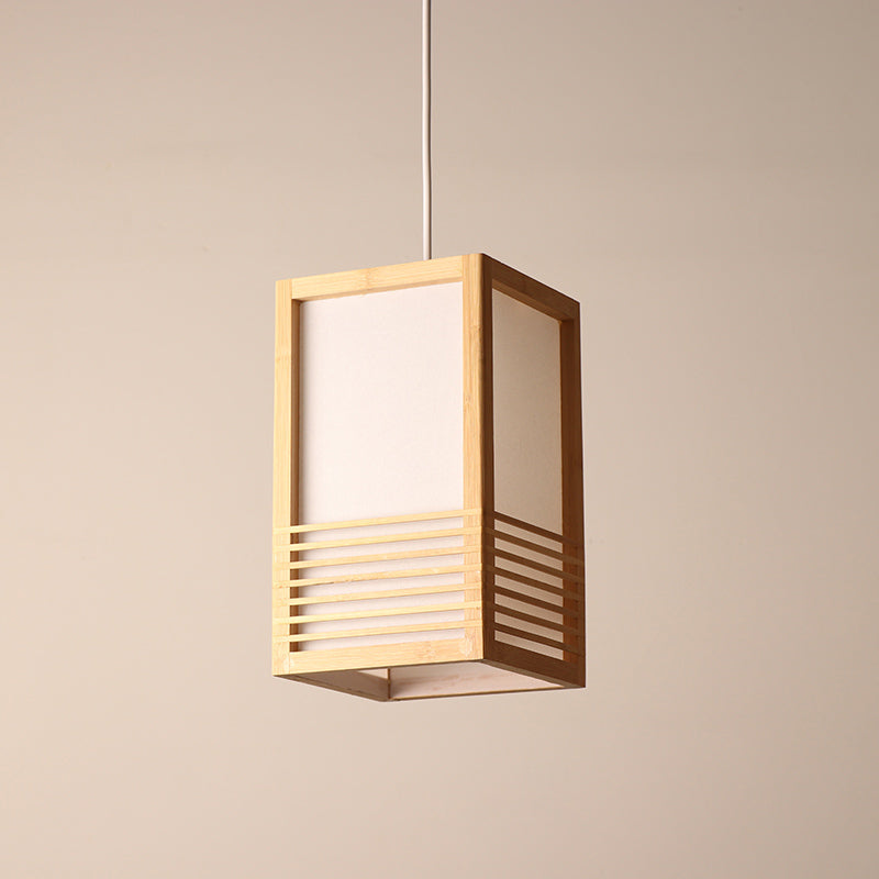 Rectangular Japanese Wood Ceiling Pendant Light In Beige