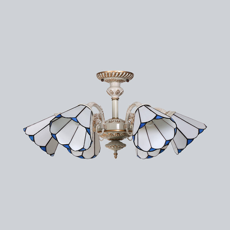 Traditional White Glass Conical Chandelier - 3/6/8 Lights - Kitchen Ceiling Light Fixture