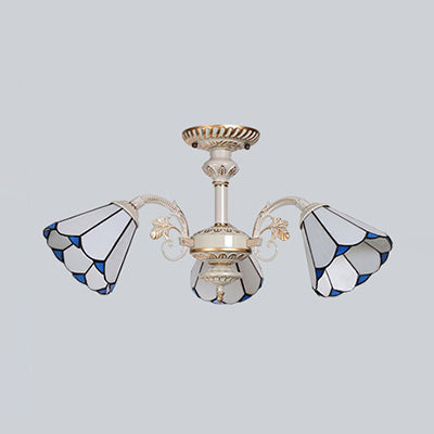 Traditional White Glass Conical Chandelier - 3/6/8 Lights - Kitchen Ceiling Light Fixture