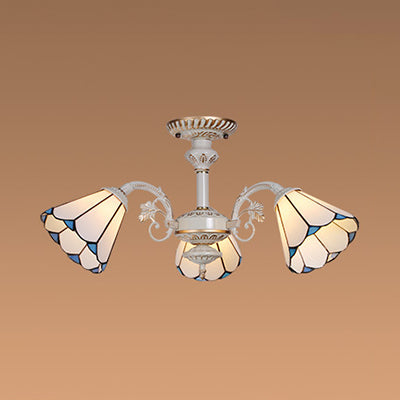 Traditional White Glass Conical Chandelier - 3/6/8 Lights - Kitchen Ceiling Light Fixture