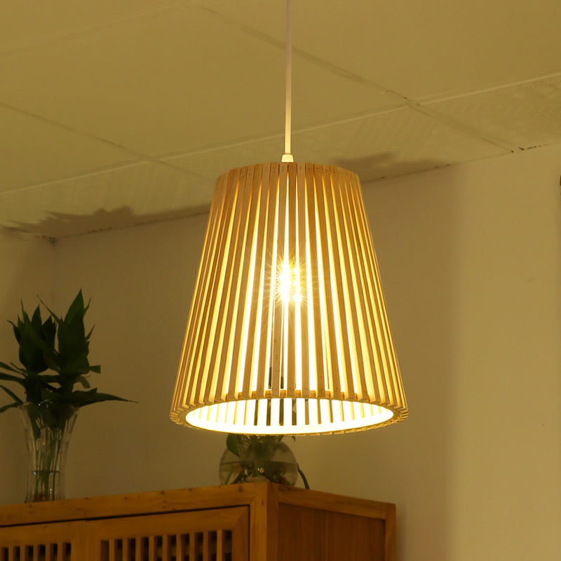 Chinese Pendant Lamp: Wood Ceiling Light With Bamboo Shade