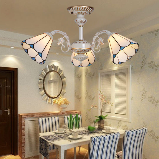 Traditional White Glass Conical Chandelier - 3/6/8 Lights - Kitchen Ceiling Light Fixture