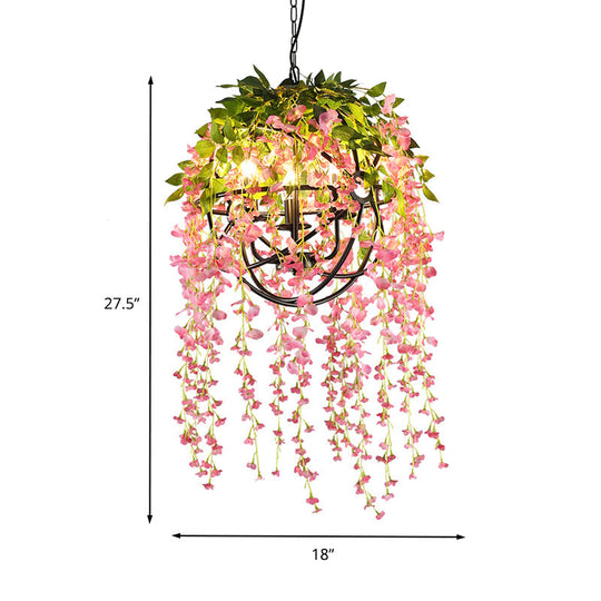 Lucy - Hanging Retro Floral Hanging Chandelier 3 Heads Metal Down Lighting Pendant in Black for Restaurant