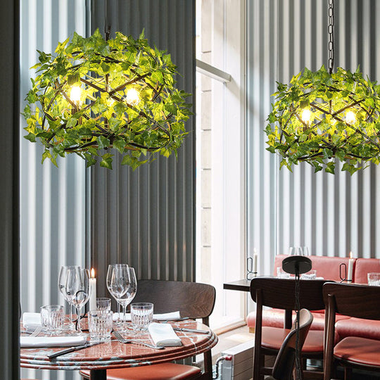 Paulette - Retro Green Bird Nest Restaurant LED Plant Down Lighting Chandelier