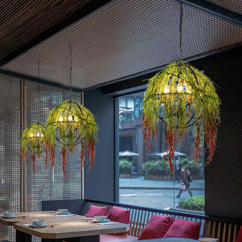 Penelope - Industrial Metal Green LED Plant Pendant Light Fixture, Orb Restaurant