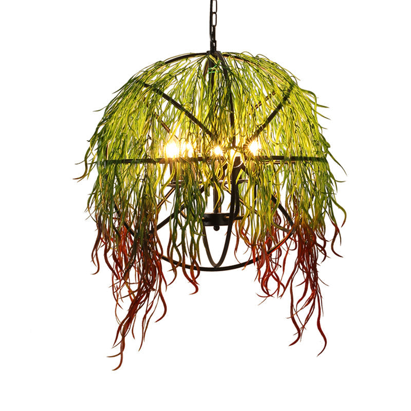 Penelope - Industrial Metal Green LED Plant Pendant Light Fixture, Orb Restaurant