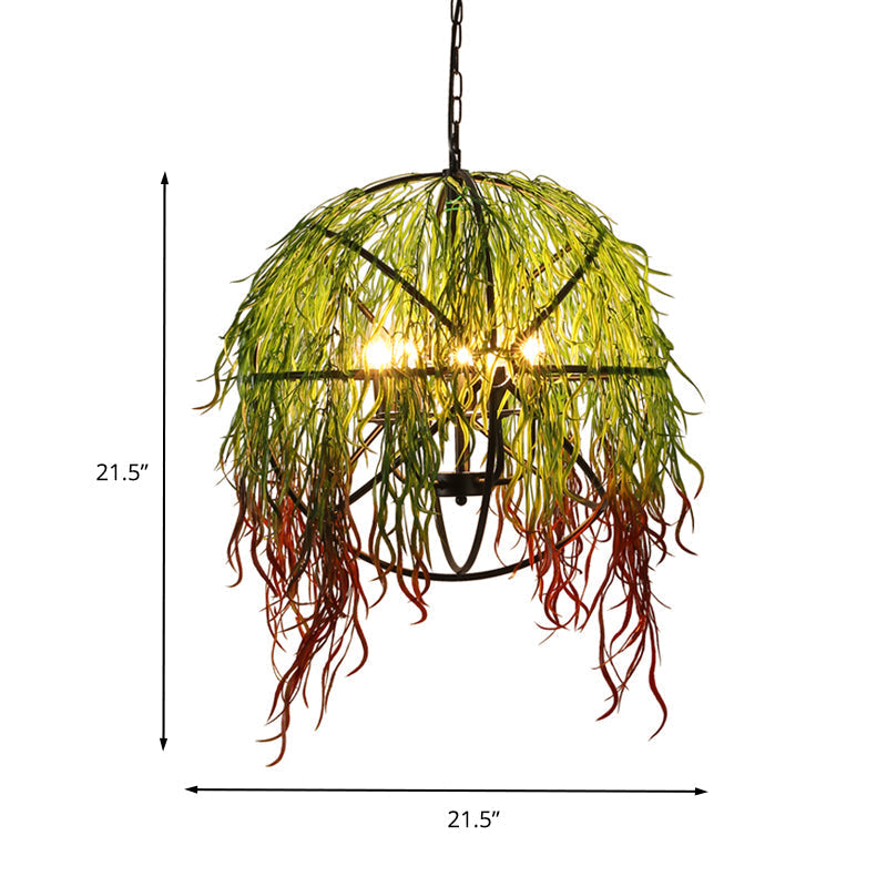 Penelope - Industrial Metal Green LED Plant Pendant Light Fixture, Orb Restaurant