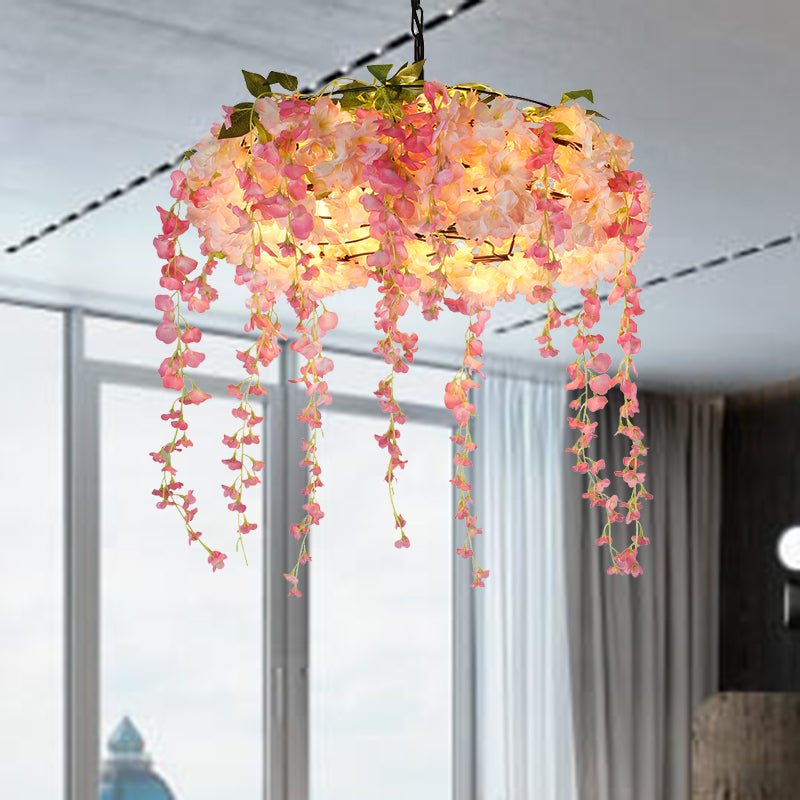 Monica - Pink Pink 5 Lights Chandelier Lighting Vintage Metal Floral Hanging Pendant Light for Restaurant