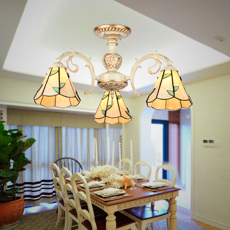 Rustic Leaf Chandelier With Curved Arms Available In 3-8 Lights And Beige Glass For Living Room