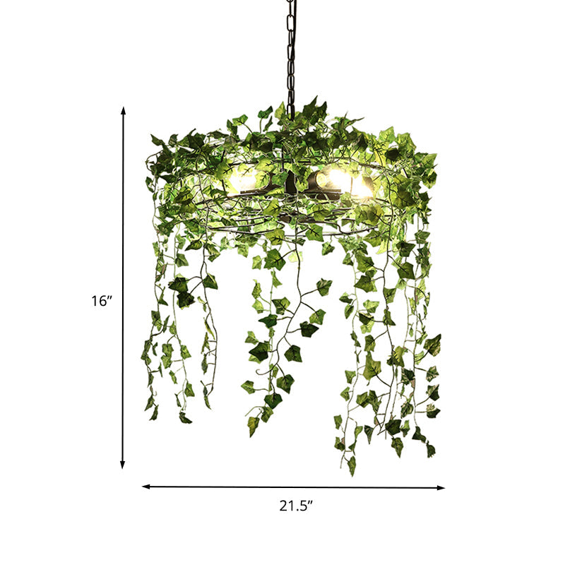 Ã‰lise - Black Metal Black Plant Chandelier Lamp Round 5 Bulbs Antique Hanging Ceiling Light for Restaurant