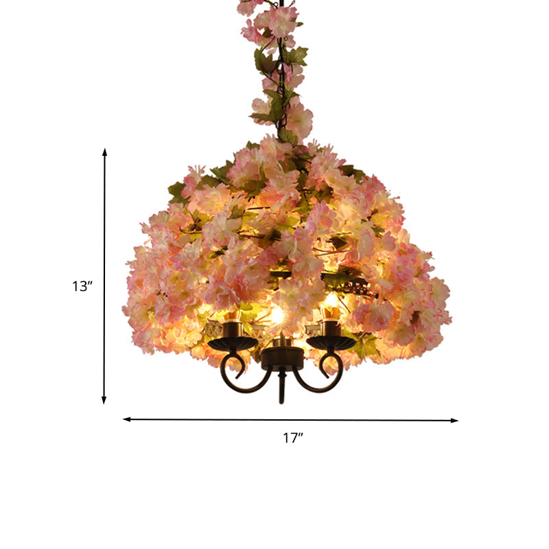 Layla - Vintage Vintage Bowl Chandelier Light Fixture 3 Heads Metal Flower Pendant Lamp in Pink for Restaurant