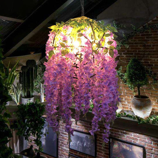 Rylee - Purple Blossom Pendant Chandelier: Industrial Metal 4 Bulbs Suspension