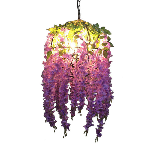 Rylee - Purple Blossom Pendant Chandelier: Industrial Metal 4 Bulbs Suspension