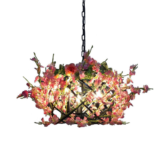 Margot - Pink Flower Hanging Chandelier Candle 3 Bulbs Industrial Ceiling Light