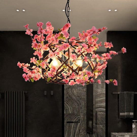 Alioth - Pink Flower Chandelier with Bird Nest Metal Pendant