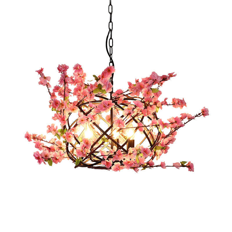 Alioth - Pink Flower Chandelier With Bird Nest Metal Pendant