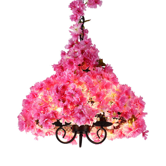 Asellus Tertius - Industrial Cherry Blossom Metal Chandelier: Pink LED Hanging Lamp