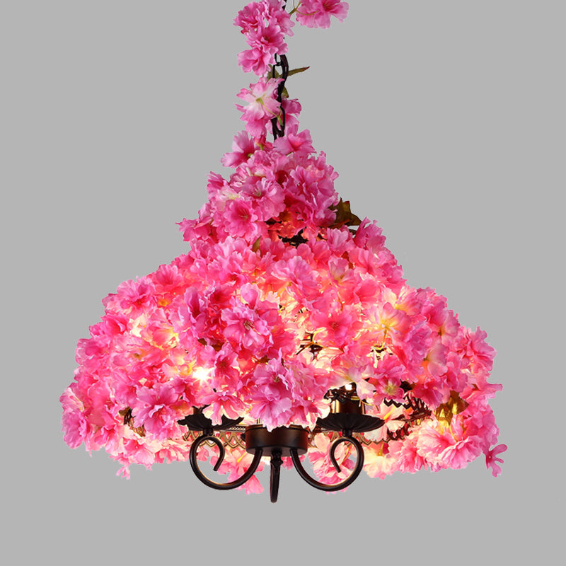 Asellus Tertius - Industrial Cherry Blossom Metal Chandelier: Pink LED Hanging Lamp