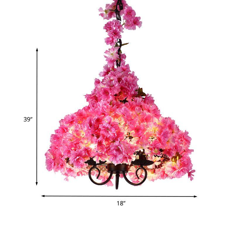 Asellus Tertius - Industrial Cherry Blossom Metal Chandelier: Pink LED Hanging Lamp