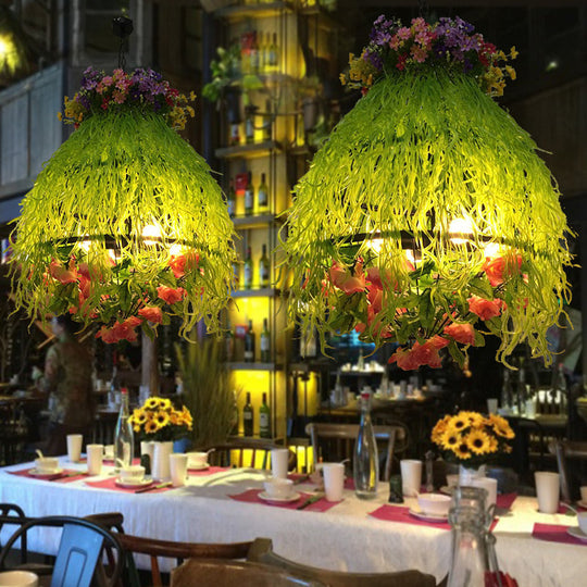 Federica - Green Plant Restaurant Chandelier Lighting Fixture Industrial Metal 4 Bulbs Green LED Drop Lamp