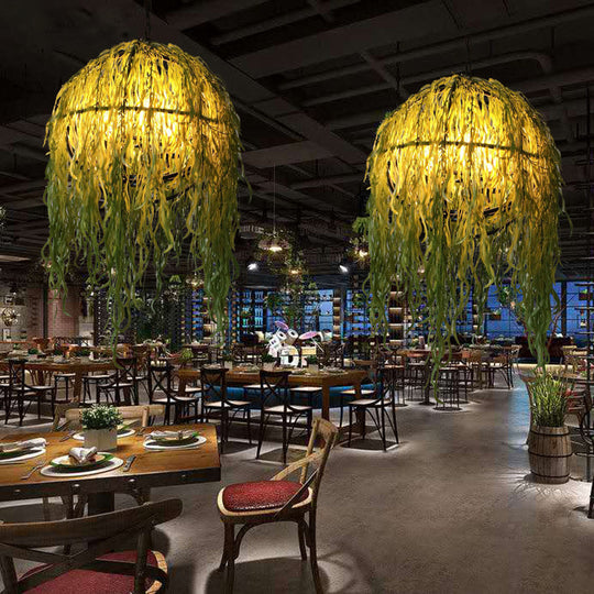 Roberta - Green Industrial Sphere Plant Ceiling Chandelier 4 Bulbs Metal Hanging Light Fixture in Green for Restaurant