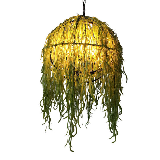 Roberta - Green Industrial Sphere Plant Ceiling Chandelier 4 Bulbs Metal Hanging Light Fixture in Green for Restaurant