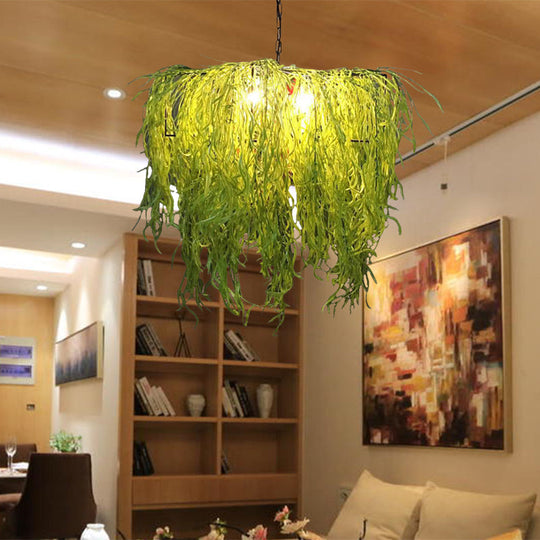 Ascella - Industrial Metal LED Chandelier: Green Plant Design for Restaurants -