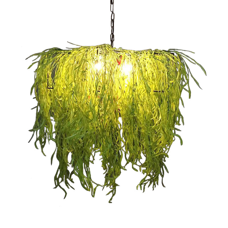 Ascella - Industrial Metal LED Chandelier: Green Plant Design for Restaurants -