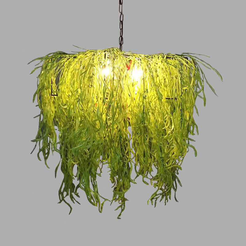 Ascella - Industrial Metal LED Chandelier: Green Plant Design for Restaurants -