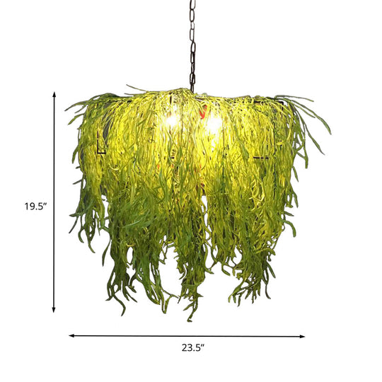 Ascella - Industrial Metal LED Chandelier: Green Plant Design for Restaurants -