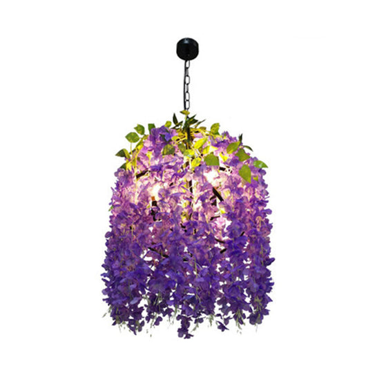 Zoe - Retro 3 Bulbs Metal Chandelier Lighting Retro Purple Blossom Restaurant LED Hanging Ceiling Light