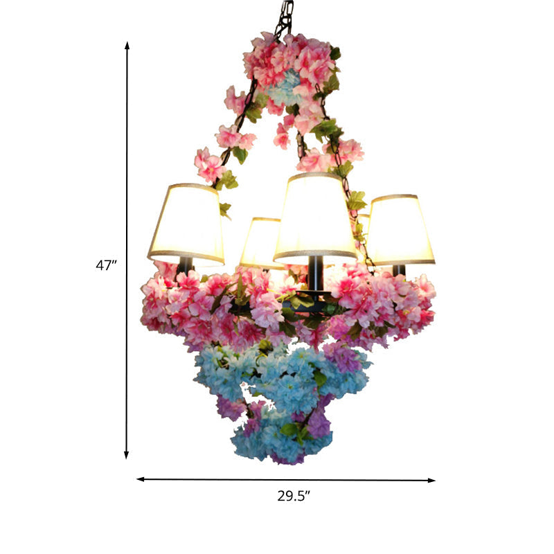 Rosalie - Pink Cone Restaurant Chandelier Lighting Fixture Vintage Metal 6 Lights Pink Cherry Blossom LED Suspension Lamp