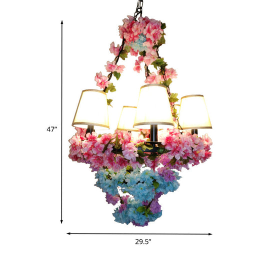 Rosalie - Pink Cone Restaurant Chandelier Lighting Fixture Vintage Metal 6 Lights Pink Cherry Blossom LED Suspension Lamp