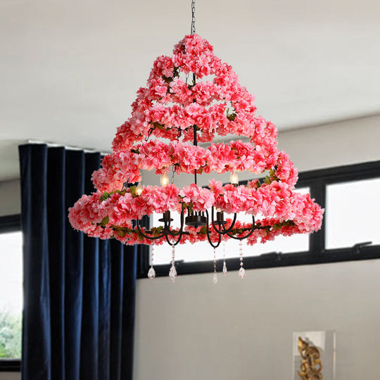 Cherry Blossom Chandelier: Industrial Metal 5-Bulb Pink Hanging Lamp with Crystal, 31.5"/43" Width