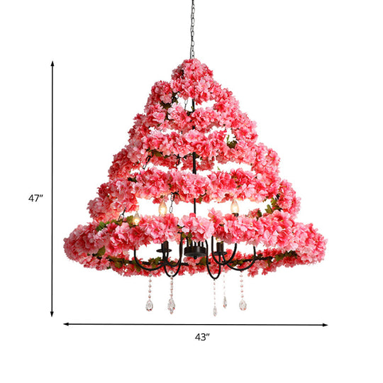 Cherry Blossom Chandelier: Industrial Metal 5-Bulb Pink Hanging Lamp with Crystal, 31.5"/43" Width