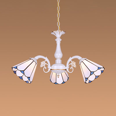 Tiffany Cone Pendant Chandelier with Adjustable Chain - Available in 3/5/6/8 Lights for Living Room