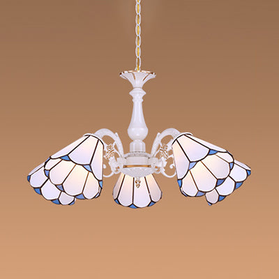 Tiffany Cone Pendant Chandelier with Adjustable Chain - Available in 3/5/6/8 Lights for Living Room