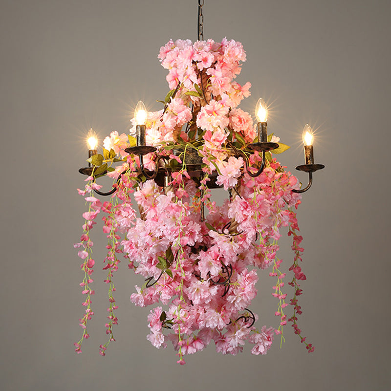 Pink Led Flower Candlestick Chandelier: Industrial Metal Hanging Lamp With 6/8 Bulbs 8 /