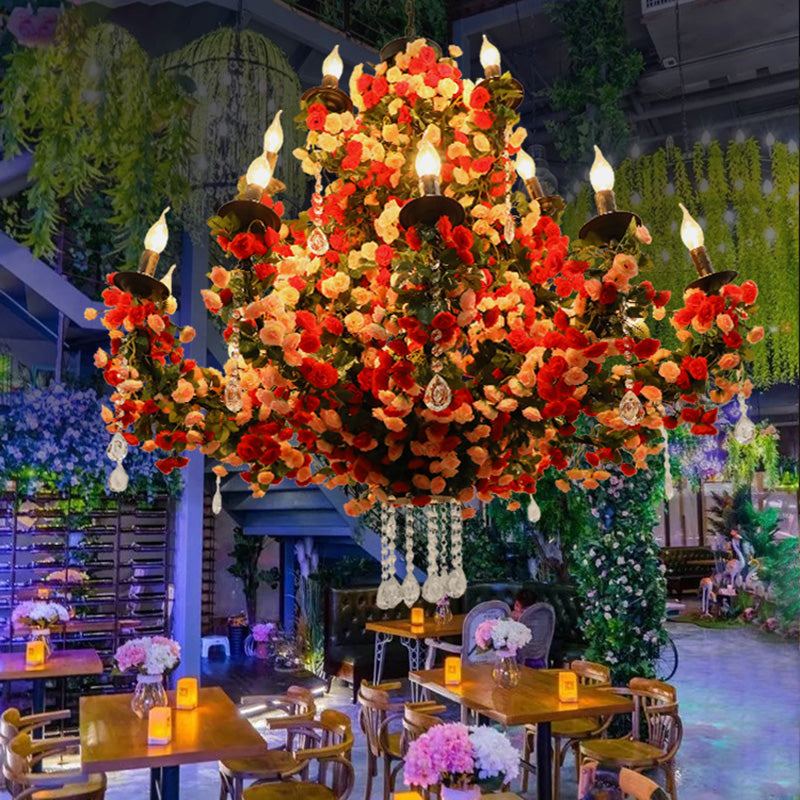 Nash - Red Candle Restaurant Flower Chandelier Light Industrial Metal 15 Bulbs Led Pendant Lighting