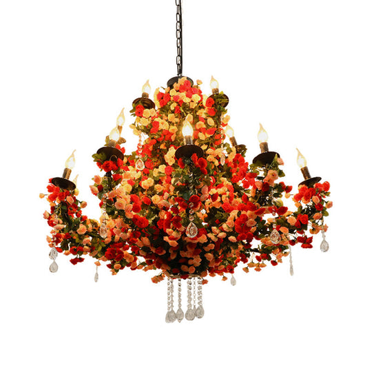 Nash - Red Candle Restaurant Flower Chandelier Light Industrial Metal 15 Bulbs Led Pendant Lighting