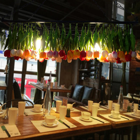 Industrial Metal Pendant Chandelier - Green 3-Light Tulip Led Hanging Fixture For Restaurants