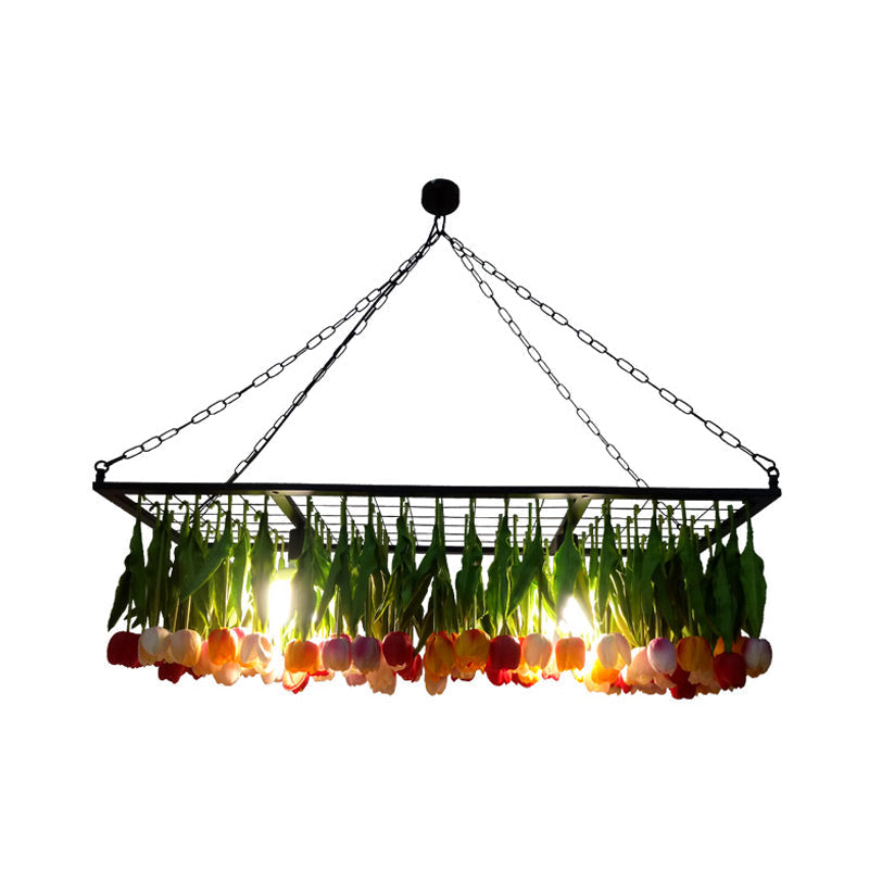 Industrial Metal Pendant Chandelier - Green 3-Light Tulip Led Hanging Fixture For Restaurants