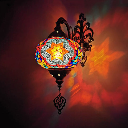 Stained Glass Wall Light With Moroccan Sphere Design - Vibrant Yellow/Orange/Green Perfect For