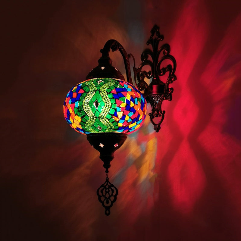 Stained Glass Wall Light With Moroccan Sphere Design - Vibrant Yellow/Orange/Green Perfect For