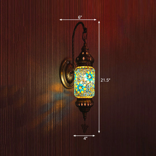 Moroccan Stained Glass Cylinder Sconce Light - Purple/Gold/Rose Red