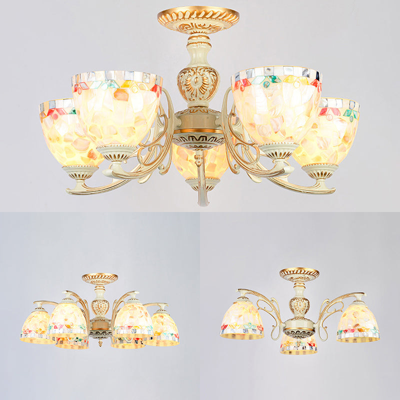 Traditional Shell Chandelier - Beige Bowl Ceiling Light Fixture for Dining Room - 3/5/6 Lights